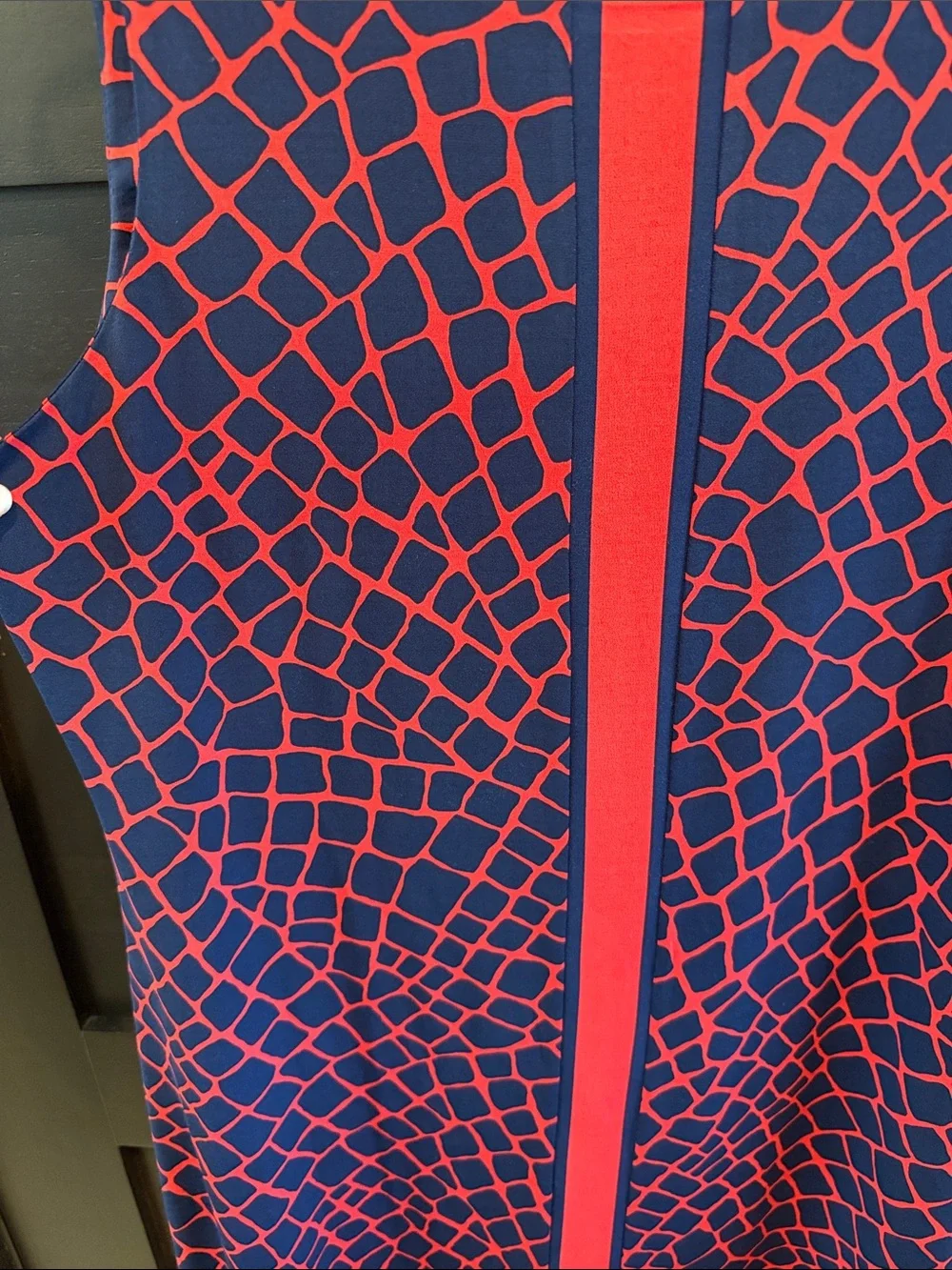 Michael Kors Navy Midi Dress with Red Geometric Grid